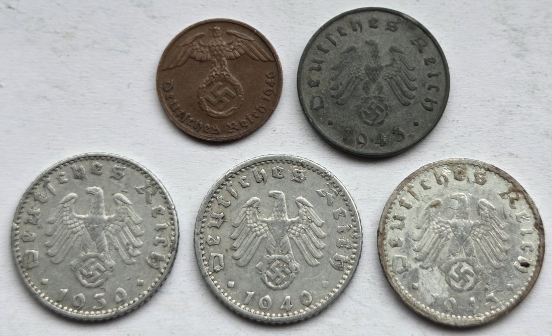  Deutsches Reich: Lot aus fünf seltenen Jahrgängen Pfennige   