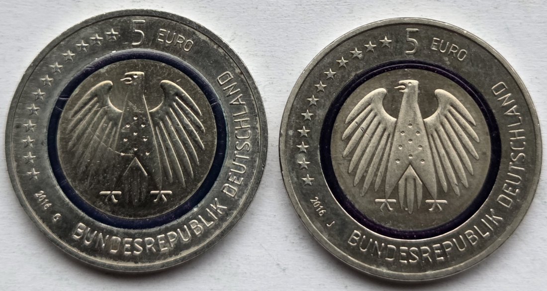  Deutschland: 5 Euro Planet Erde 2016, 2 Stück (G + J)   