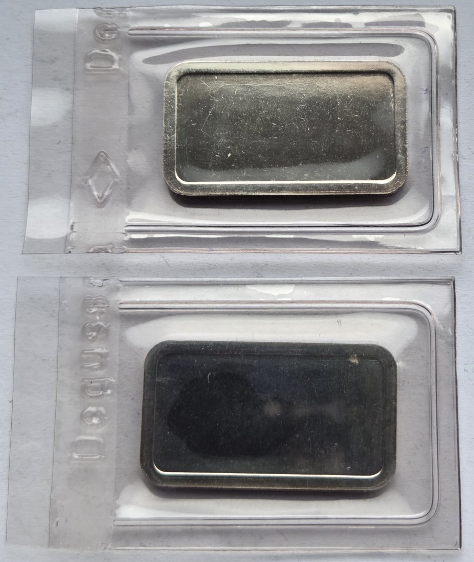 Zwei Degussa-Feinsilber-Barren à 20 g, zusammen 40 g Feinsilber   