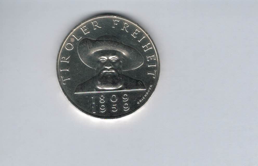  50 Schilling 1959 Andreas Hofer Tiroler Freiheit silber 18g fein Österreich Spittalgold9800 (4584/1)   