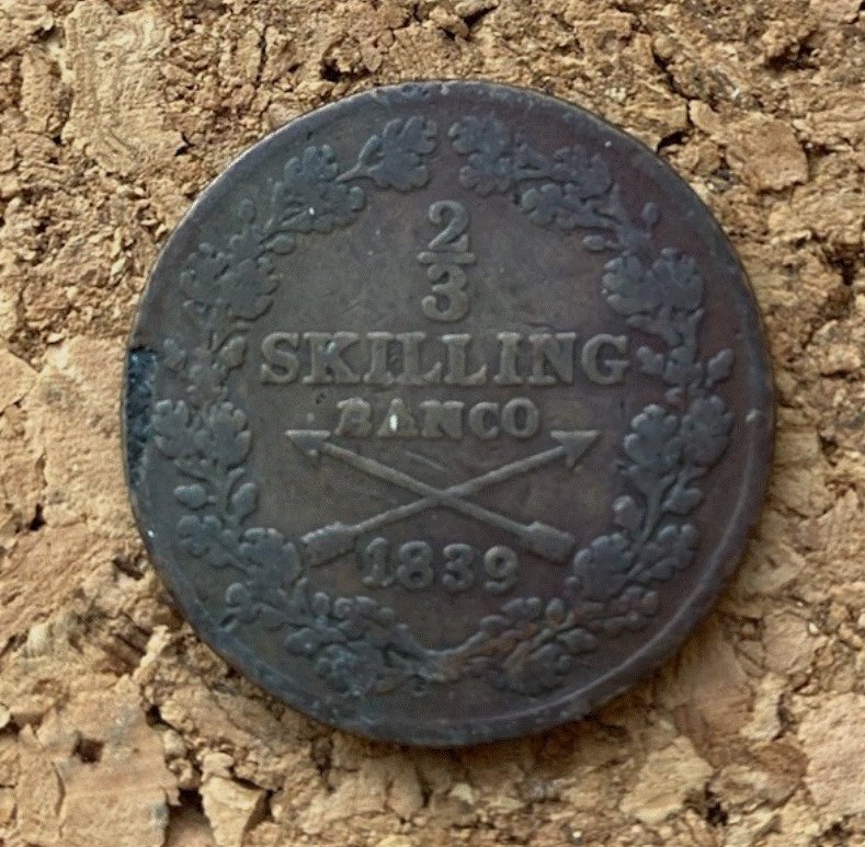  Schweden ⅔ Skilling Banco 1839 - 2/3 Skilling Gekreuzte Pfeile   