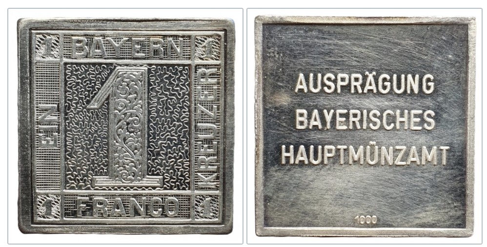 Bayern 1 Kreuzer Franco Ausprägung Bayrisches Hauptmünzamt in 1000er Silber 9,97g fein