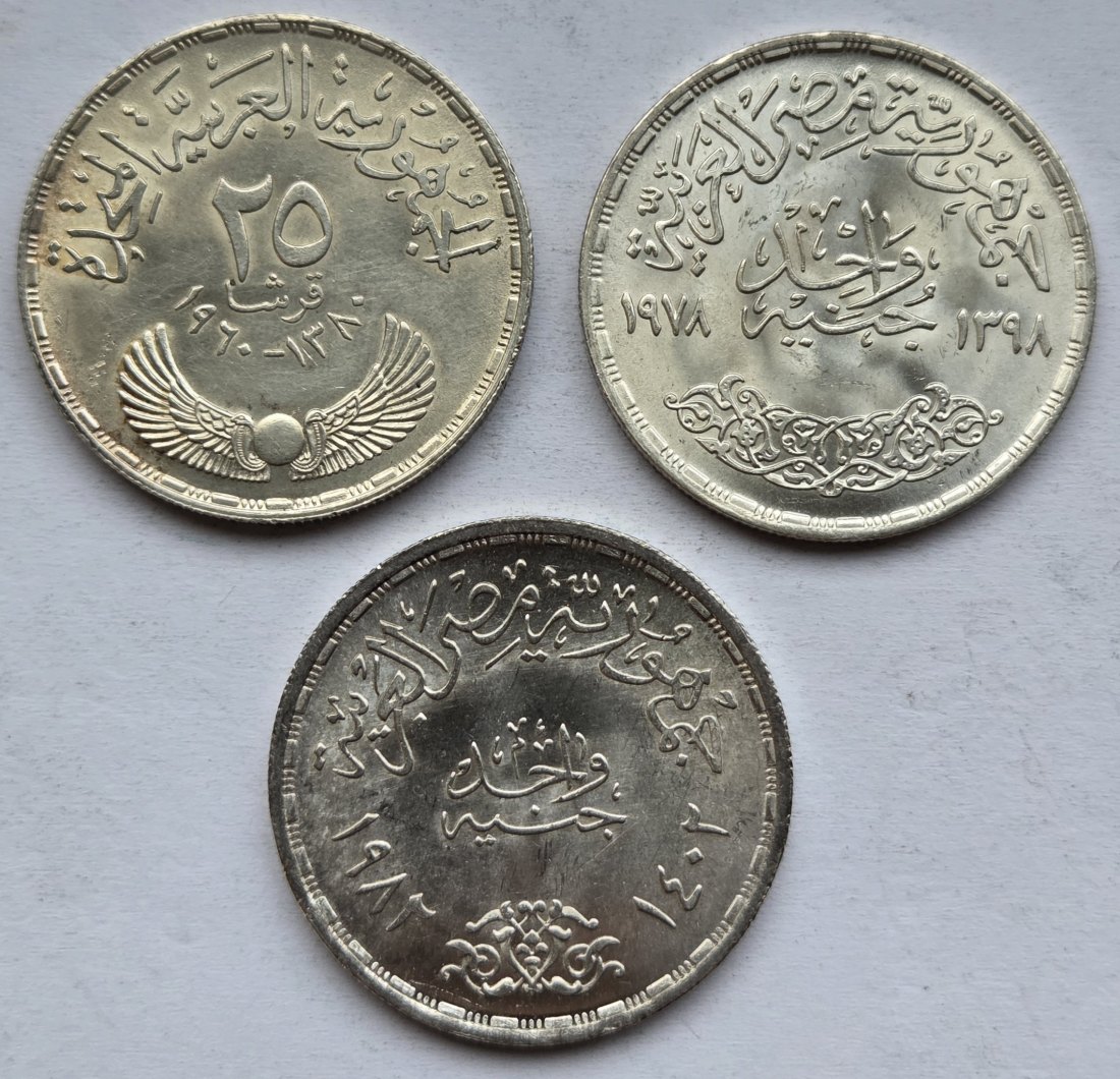  Ägypten: Lot aus drei Silbermünzen, zusammen 34,2 g Feinsilber   
