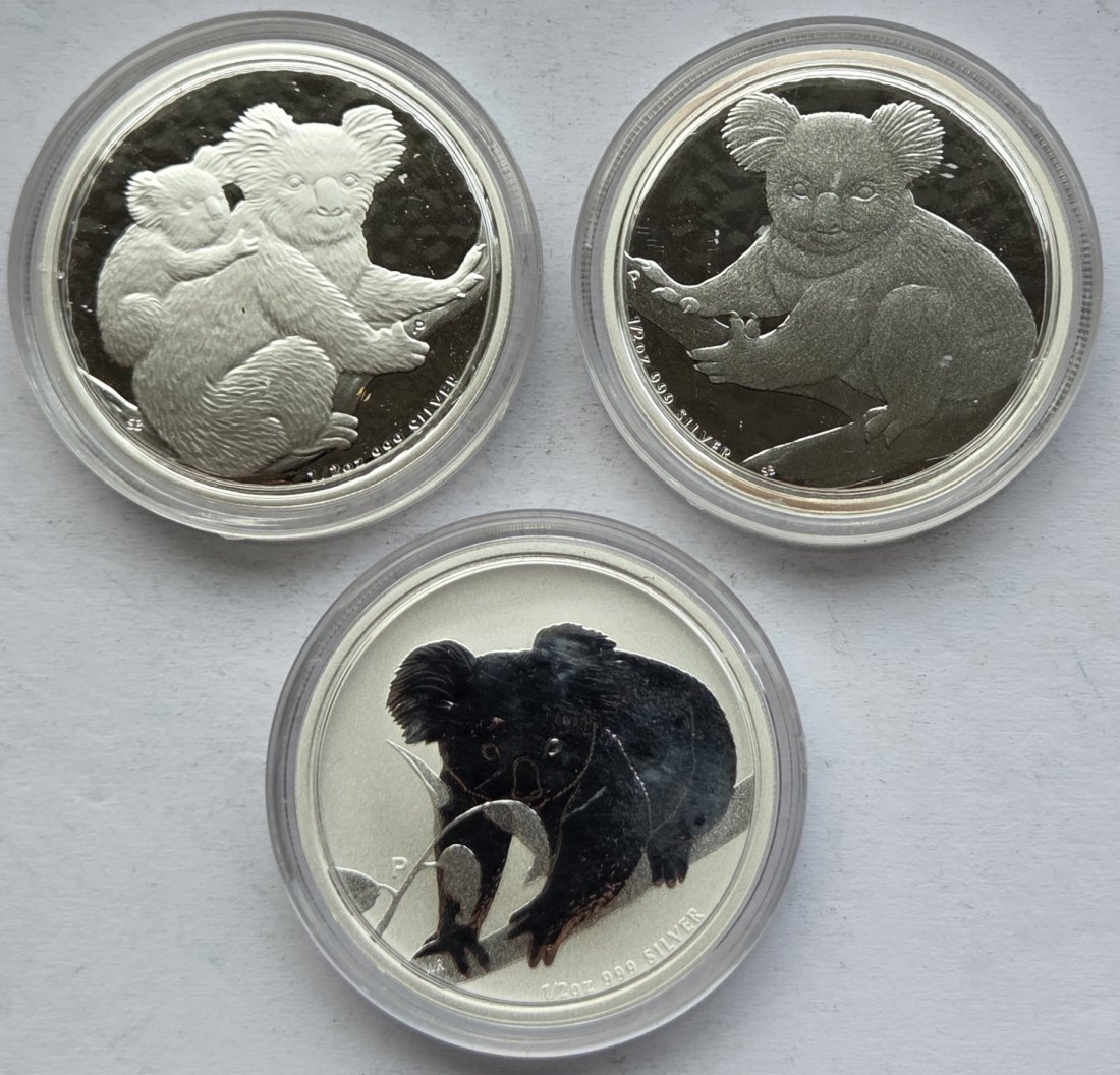  Australien: Drei halbe Silberunzen Koala 2008 + 2009 + 2010   