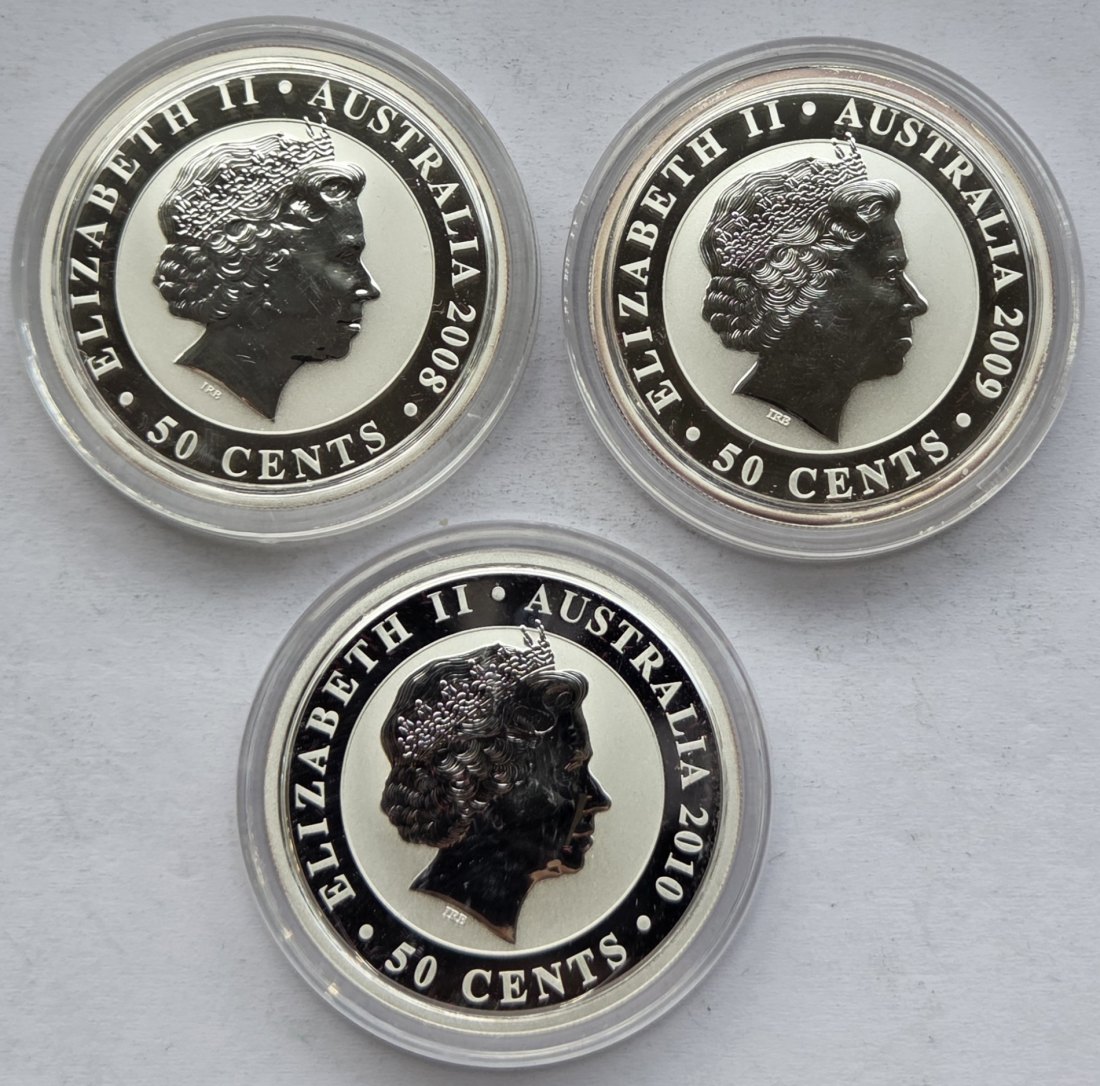  Australien: Drei halbe Silberunzen Koala 2008 + 2009 + 2010   