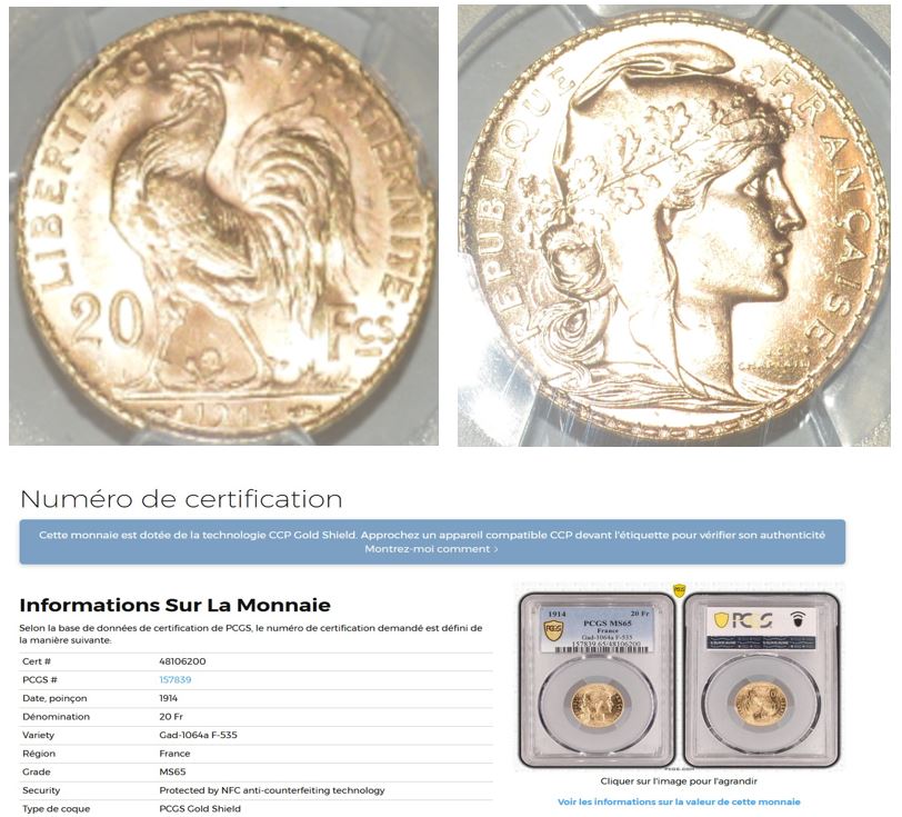  FRANKREICH 20 GOLD FRANCS - MARIANNE 1914 - PCGS MS 65   