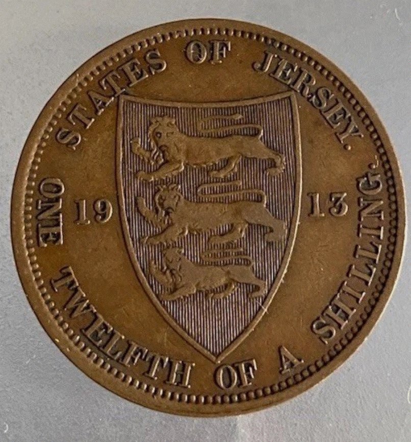  jersey 1/12 Shilling 1913 - George V - Bronze Münze - Top Erhaltun   