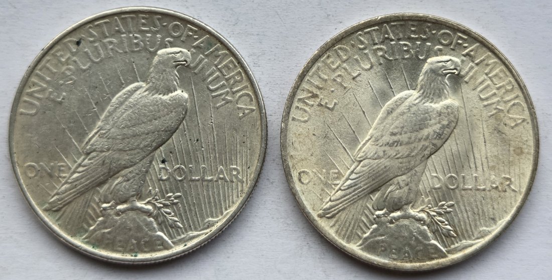  USA Vereinigte Staaten: 1 Dollar (Peace-Dollar) 1922, 2 Stück   
