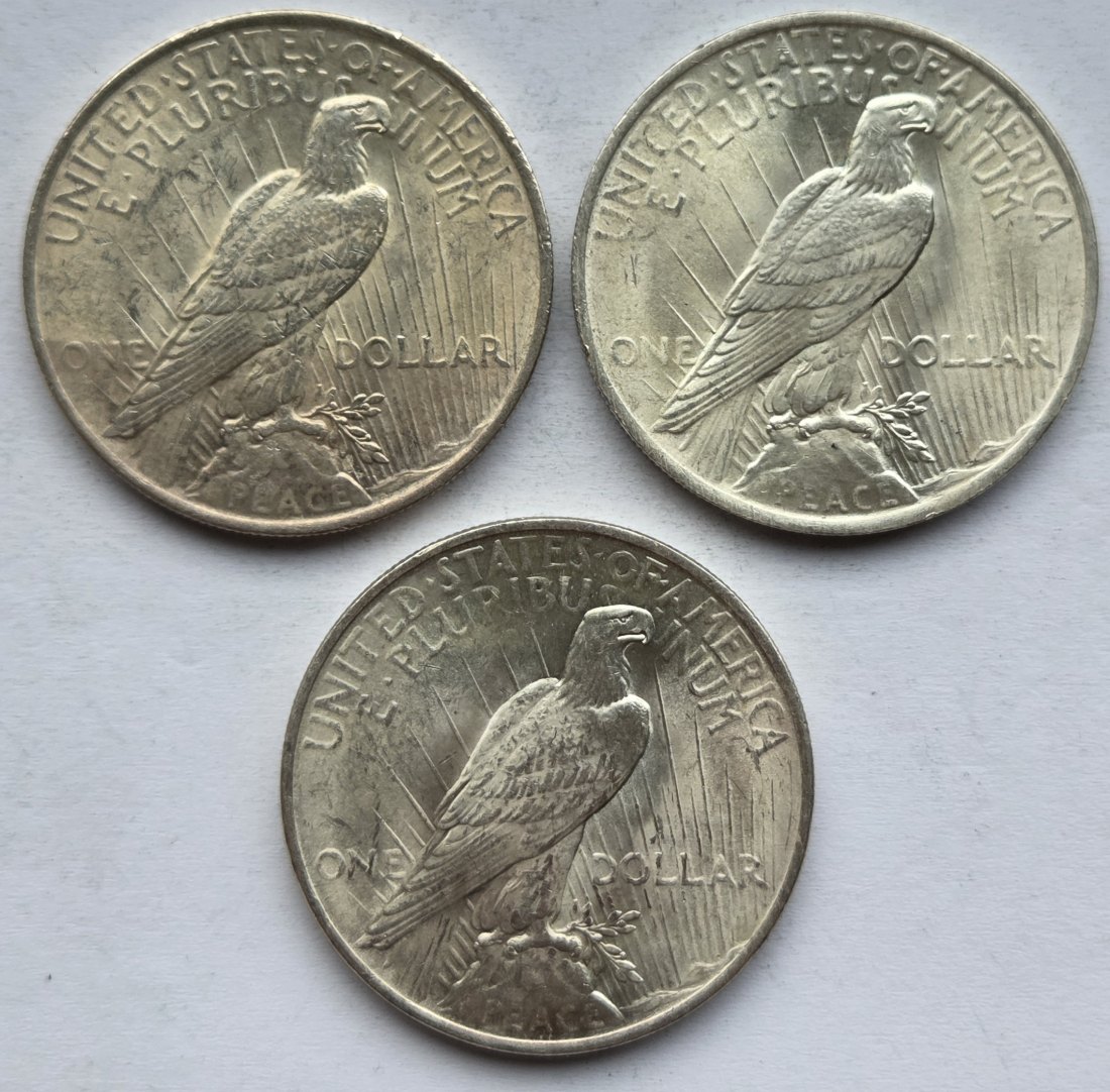  USA Vereinigte Staaten: 1 Dollar (Peace-Dollar) 1923, 3 Stück   