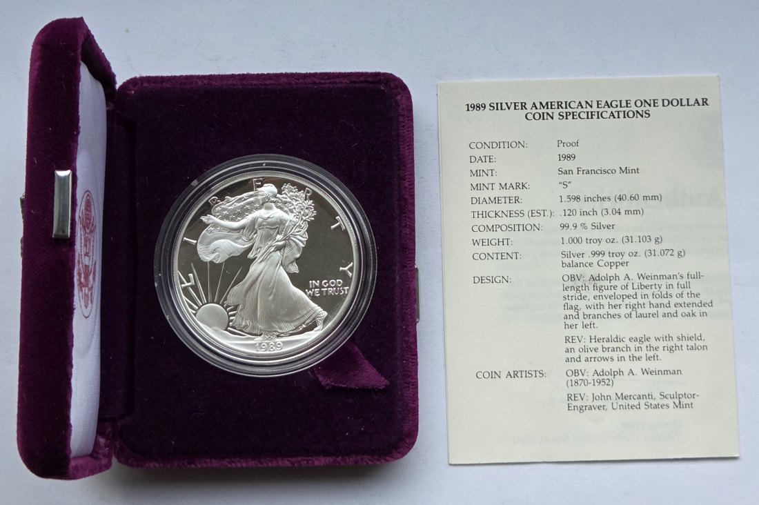 USA Vereinigte Staaten: Silberunze American Eagle 1989, Proof/PP   