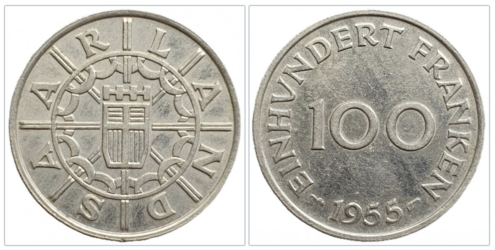  Saarland 100 Franken, 1955   