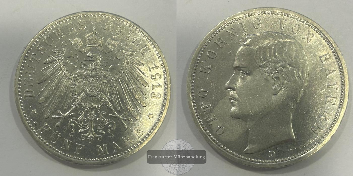  Deutsches Kaiserreich. Bayern, Otto 1886-1913.  5 Mark 1913 D   FM-Frankfurt   Feinsilber: 25g   