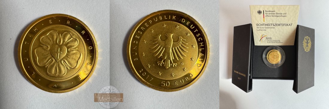  Deutschland 50 Euros (Lutherrose) 2017 MM-Frankfurt KM#364 Feingold: 7,78g   
