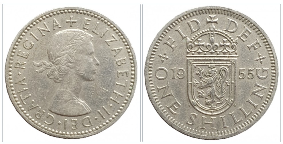  Großbritannien 1 Schilling 1955 Schottisches Wappen Löwe ungezügelt nach Links auf gekröntem Schild   