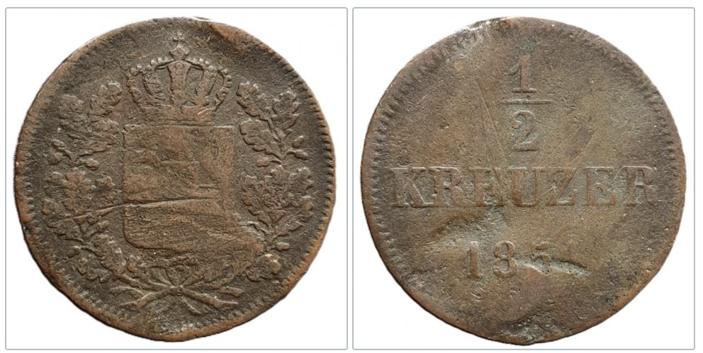  Königreich Bayern halber Kreuzer 1851   