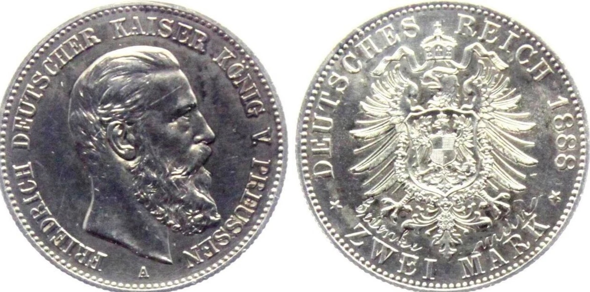  2 MARK Preußen 1888 JÄGER 98 VZ   