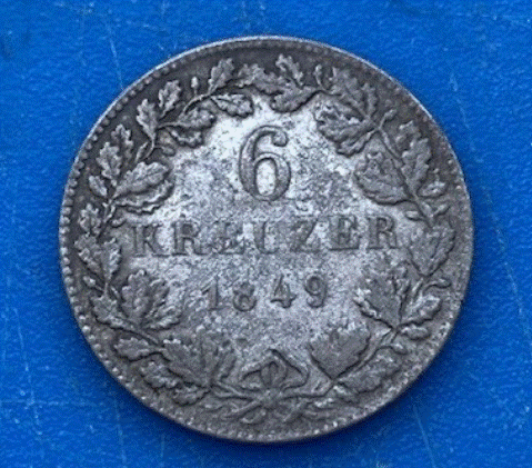  SILBER - Königreich Württemberg 6 Kreuzer 1849 Gekröntes Landeswappen   