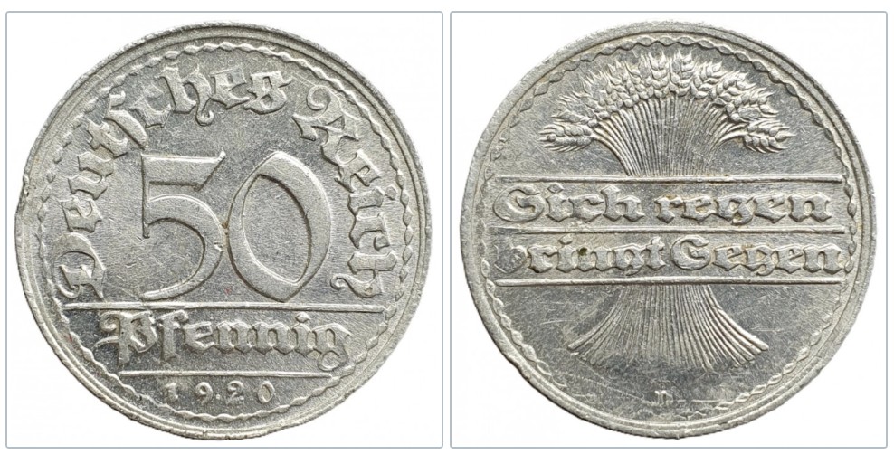  Deutschland 50 Pfennig 1920 Münzzeichen D - München Aluminium   