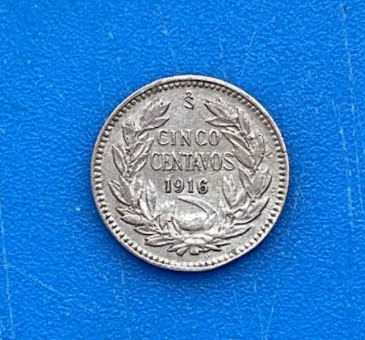  SILBER - Chile 5 Centavos 1916 Andenkondor auf Felsen   
