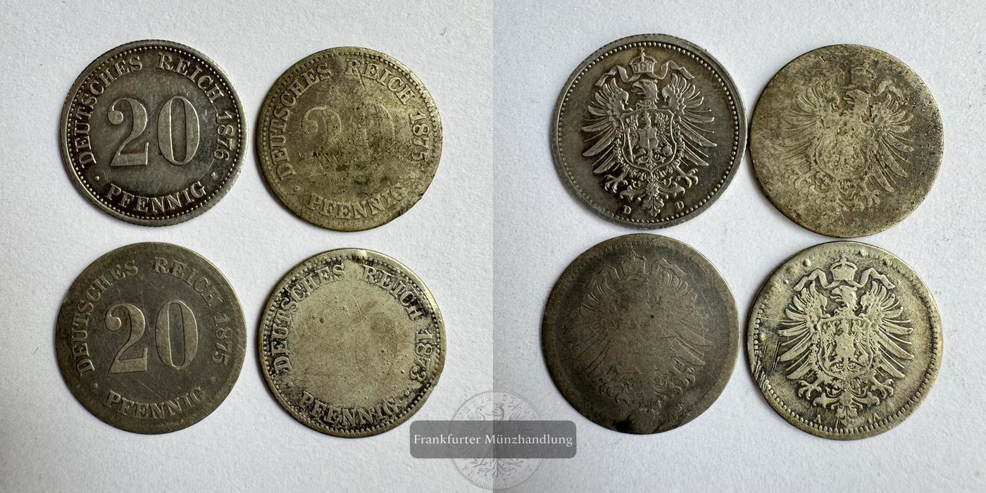 Deutschland 4x 20 Pfennigs (type 1 - large shield) 1873-1876 FM-Frankfurt Feinsilber: 3,72g   