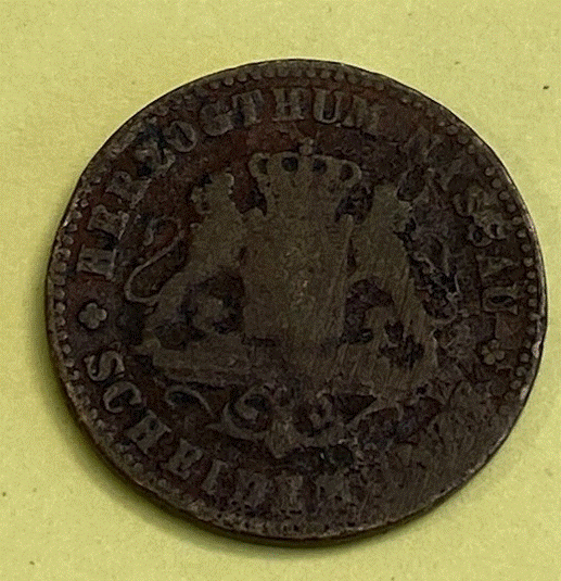  Herzogtum Nassau 1 Kreuzer 1859 Gekröntes Landeswappen mit Löwen & Kranz   