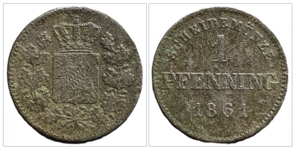  Bayern 1 Pfennig 1861   