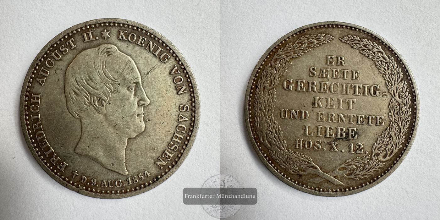  HRR Sachsen, ⅙ Thaler Frederick August II (King's Death) 1854 FM-Frankfurt KM#1178 Feinsilber: 2,78g   