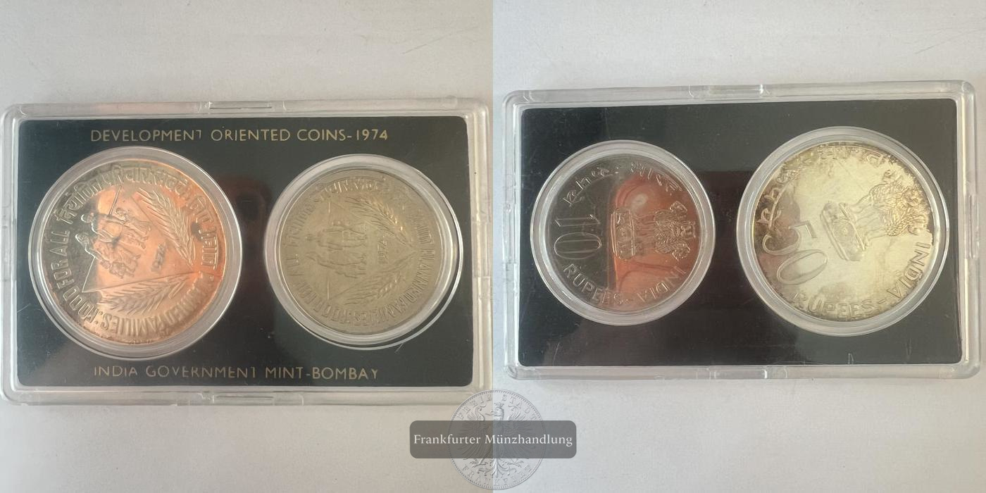  LOT: India Proof (FAO) 1974 1x 50 Rupees 1x 10 Rupees FM-FRANKFRUT KM#255 KM#189 Feinsilber: 17,35g   