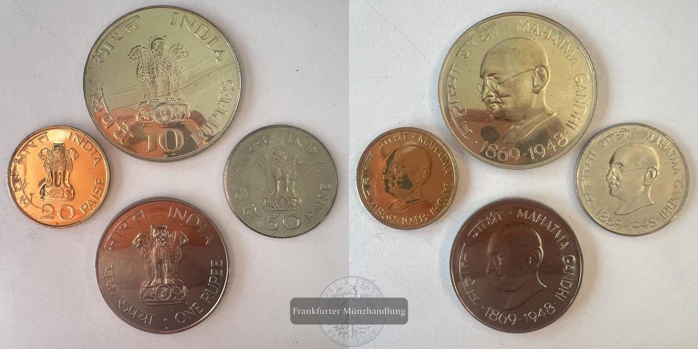  LOT: India 1969 10 Rupees (Mahatma Gandhi) 1 Rupee 20&50 Paise FM-FRANKFURT KM#185 Feinsilber: 12g   