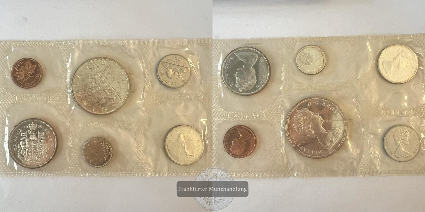  LOT: Kanada 1966 1 Dollar Elizabeth II 50,25,10,5,1 -cents FM-FRANKFRURT KM# 64.1 Feinsilber: 34,5g   