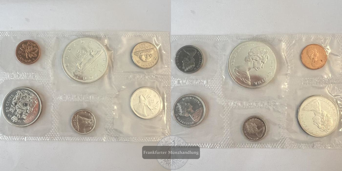  LOT: Kanada 1965 1 Dollar Elizabeth II 50,25,10,5,1 -cents FM-FRANKFRURT KM# 64.1 Feinsilber: 34,5g   