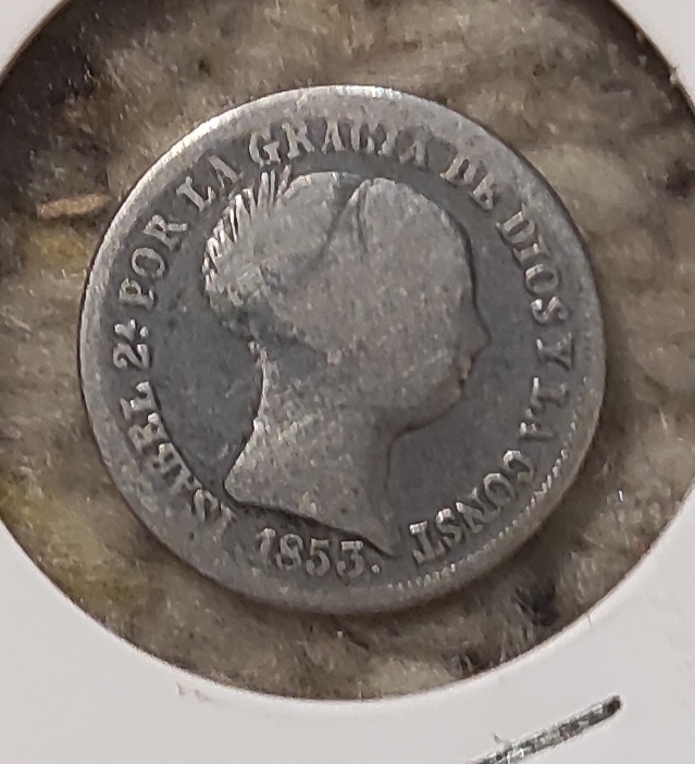  Spanien 2 Reals 1853, SILBER, Königin Isabella II. (1847 - 1864), etwas abgegriffen   