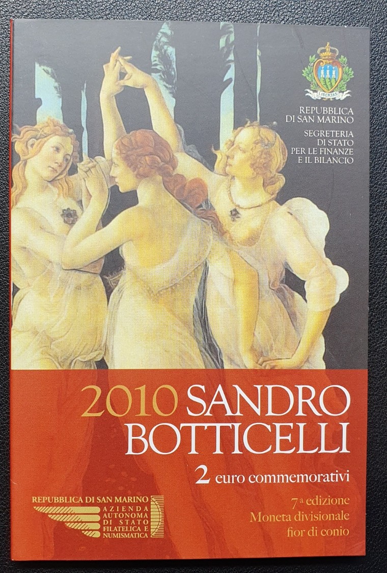  San Marino 2 Euro Gedenkmünze 2010 Sandro Botticelli im Folder   