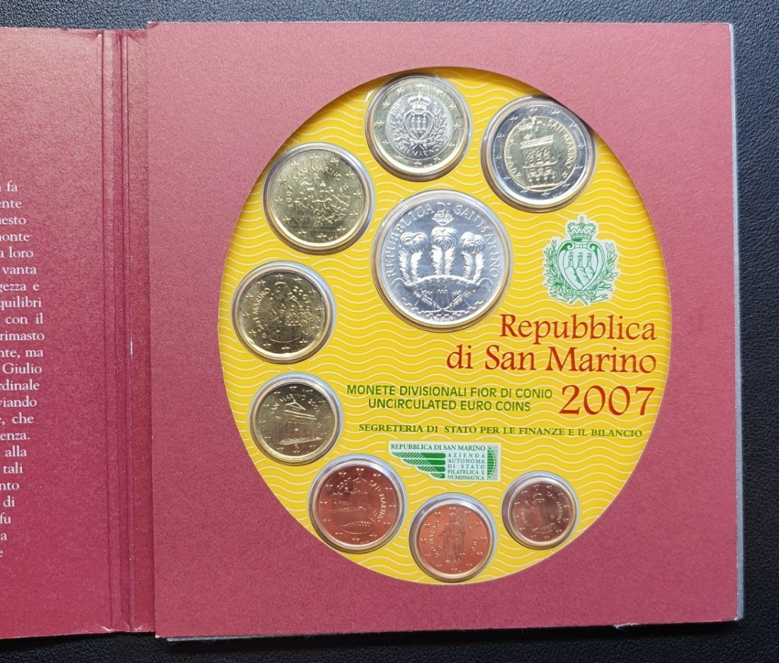 San Marino Kursmünzensatz 2007 KMS inkl. 5 Euro Silbermünze – Fior di Conio   