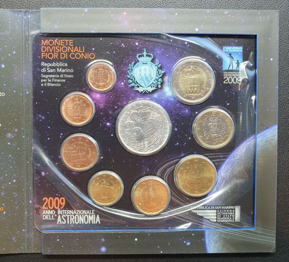  San Marino Euro KMS Kursmünzensatz 2009 - Astronomie - Silbermünze 5 Euro   