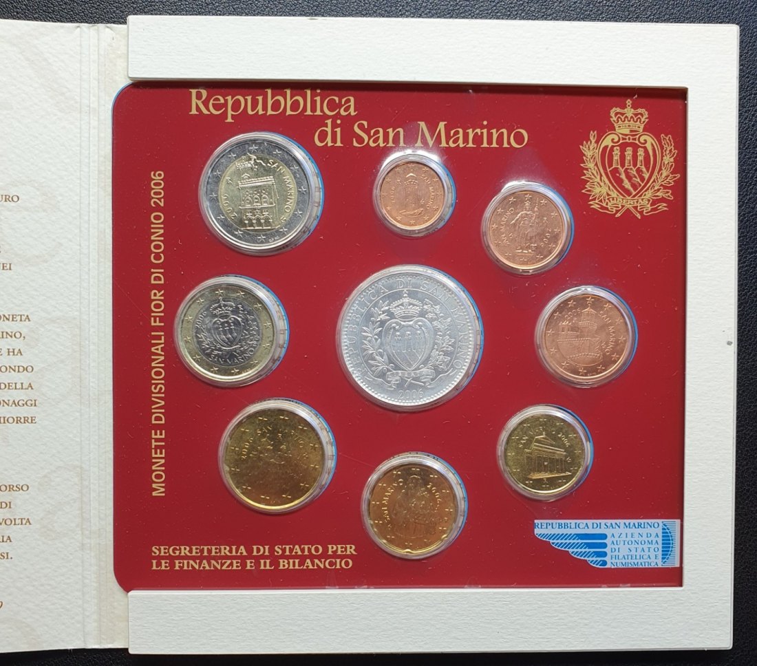  San Marino KMS 2006 Kursmünzensatz mit 5 Euro Silbergedenkmünze Melchiorre Delfico   