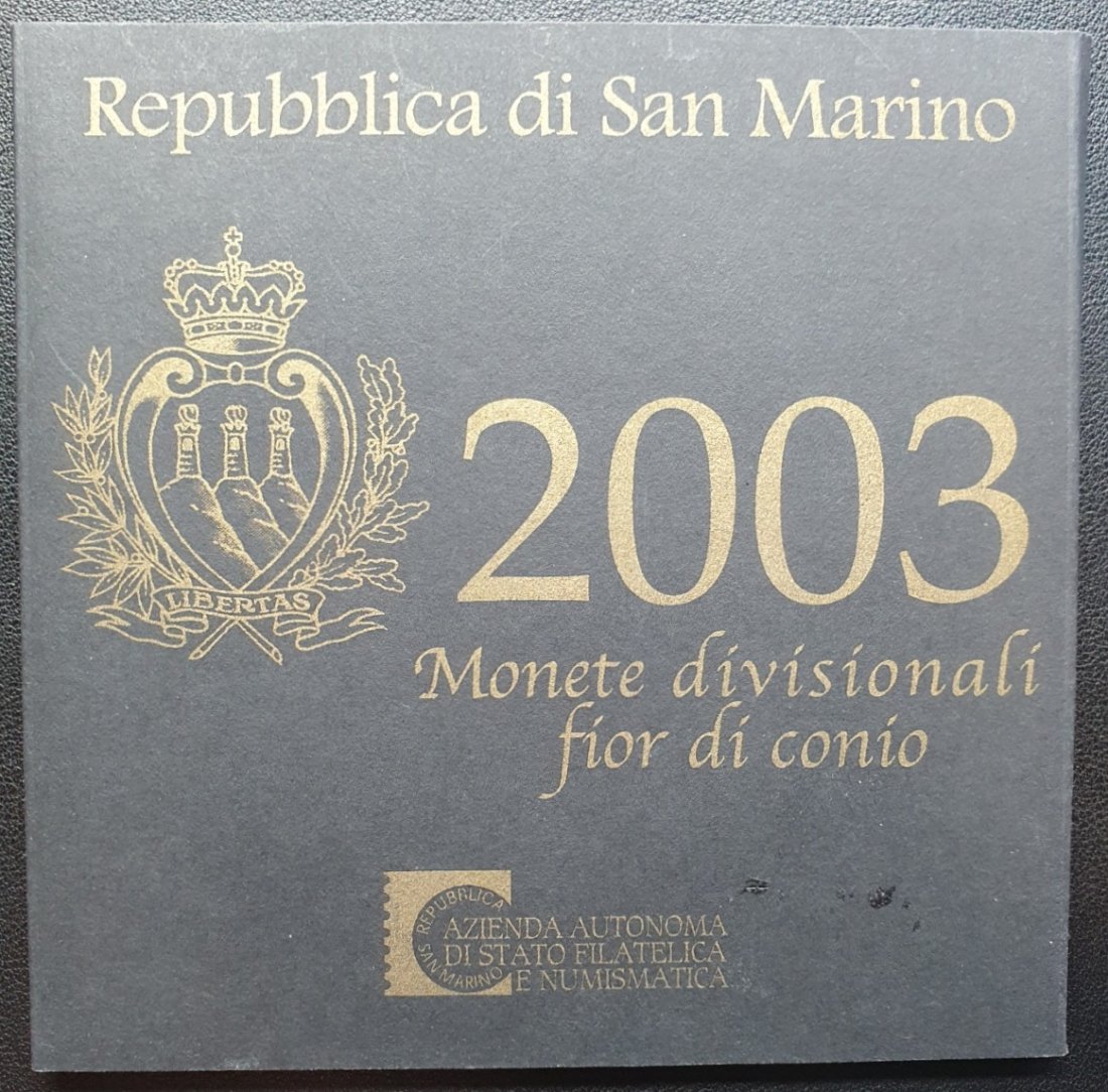 San Marino KMS 2003 Original Folder kpl. Kursmünzensatz mit 5 Euro Silber Münze