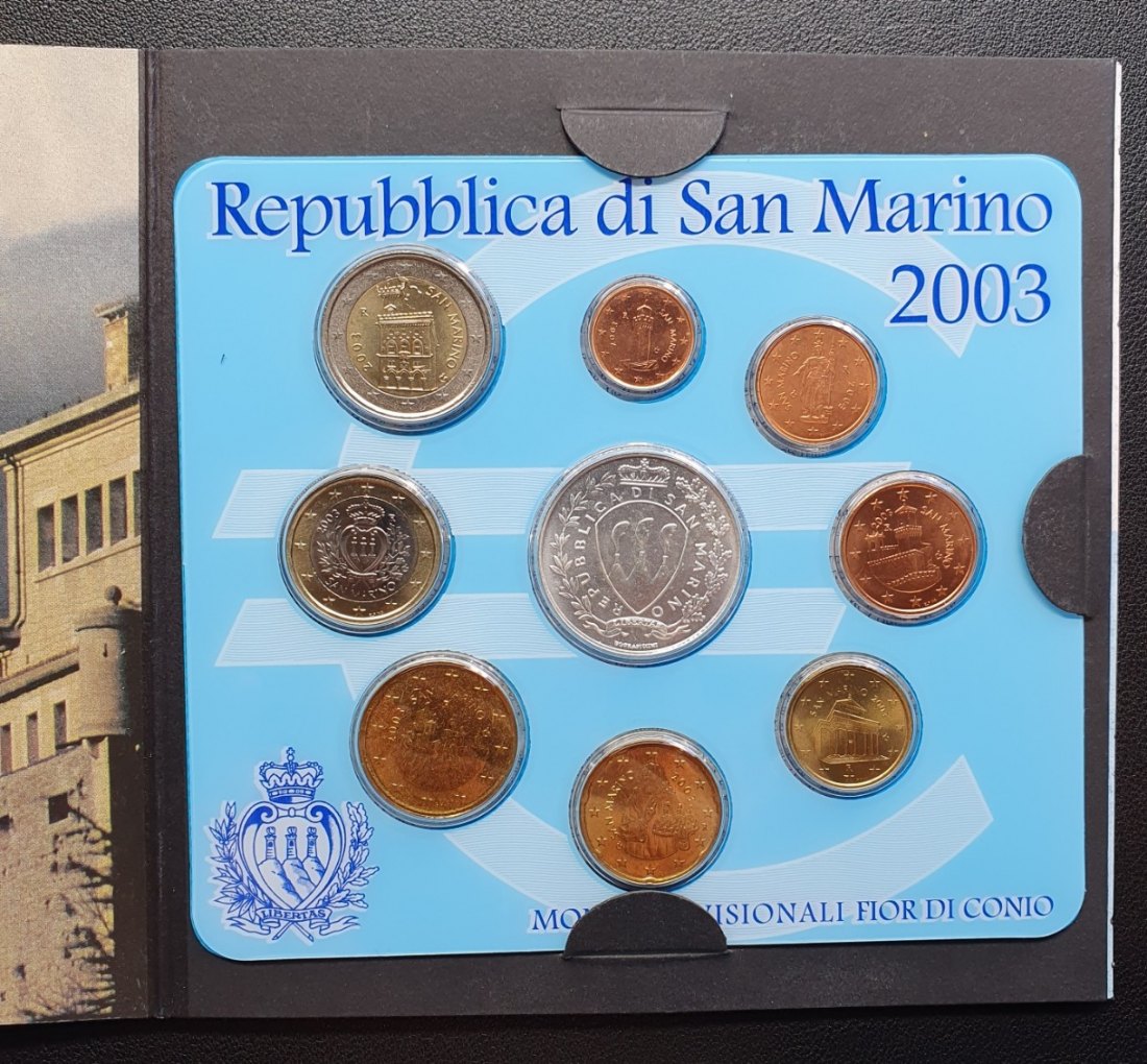  San Marino KMS 2003 Original Folder kpl. Kursmünzensatz mit 5 Euro Silber Münze   