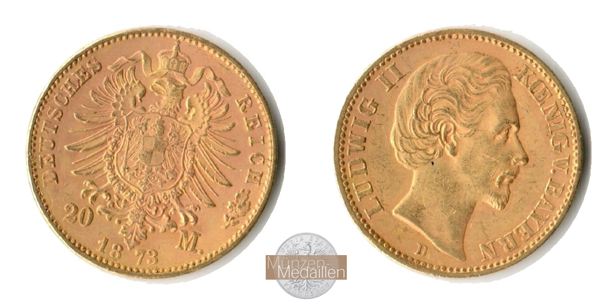 Dt. Kaiserreich, Bayern Ludwig II. MM-Frankfurt KM#894 Feingold: 7,17g 20 Mark 1873 D 