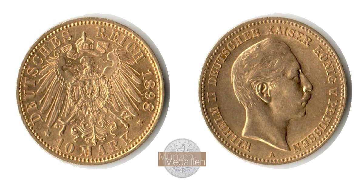 Deutsches Kaiserreich, Preussen MM-Frankfurt KM#520 Feingold: 3,58g Wilhelm II 10 Mark 1898 A 