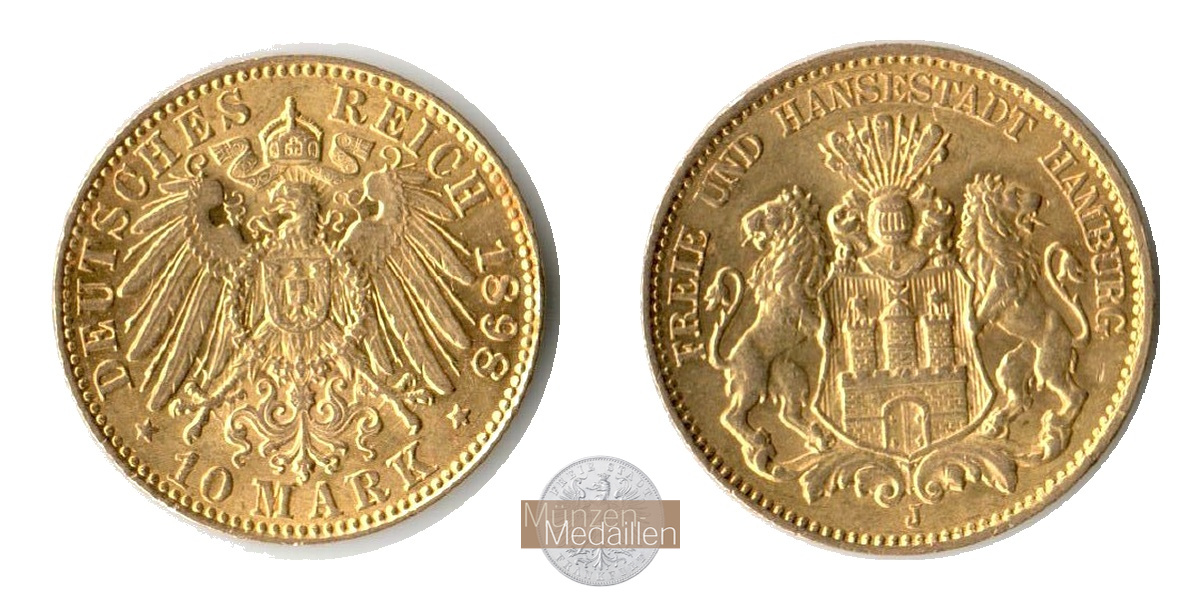 Hamburg, Freie Hansestadt MM-Frankfurt Feingold: 3,58g 10 Mark 1898 J 