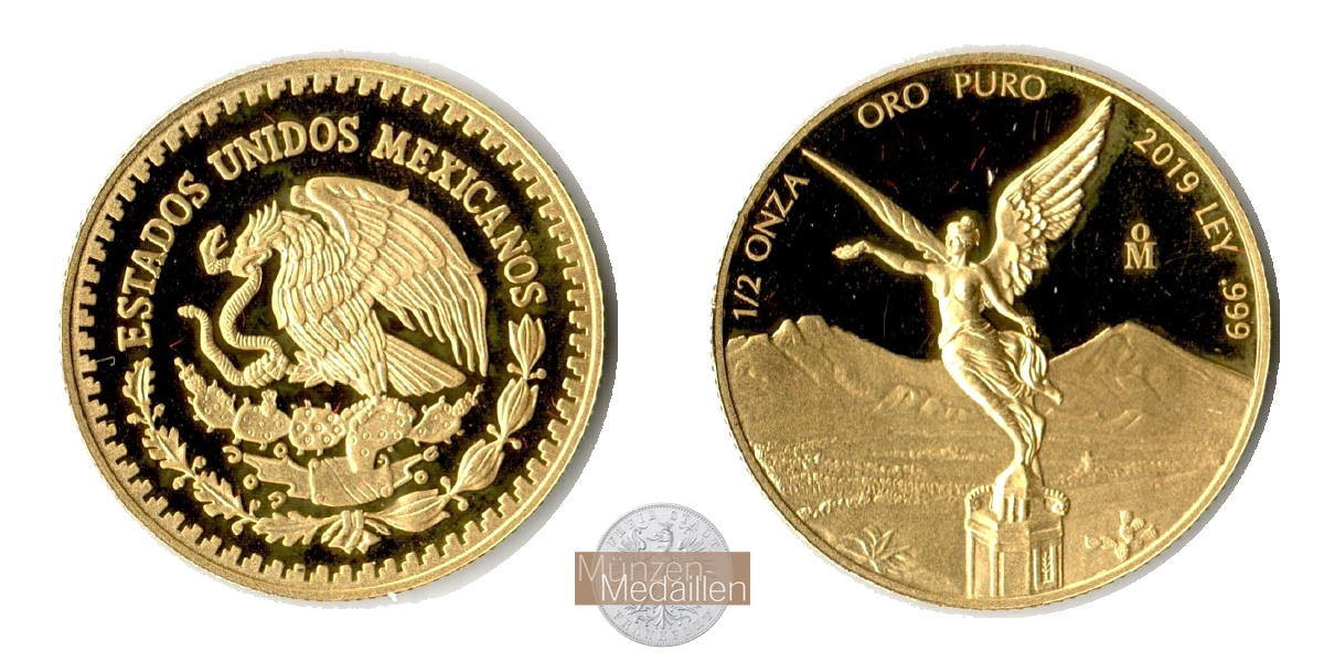 Mexiko MM-Frankfurt Feingewicht: 15,5g Gold 1/2 Unze 'Libertad' 2019 