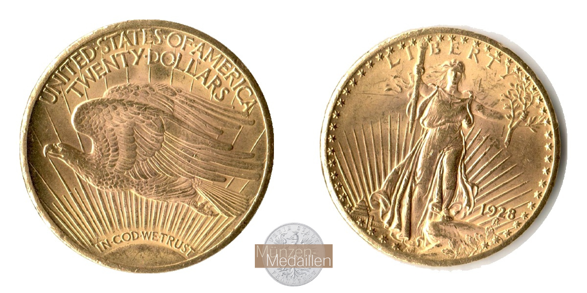  USA 20 Dollars 1928 St. Gaudens - Double Eagle, with motto.  MM-Frankfurt KM#131 Feingold: 30,1g   