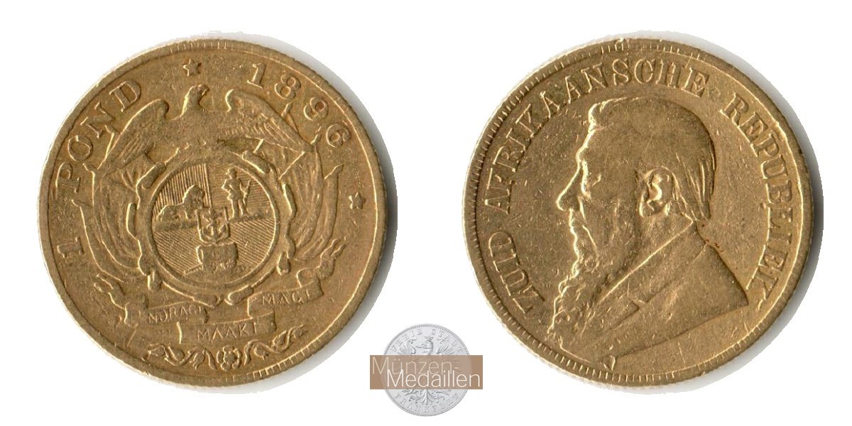 Südafrika, Republik 1874-1902. MM-Frankfurt Feingewicht: 7,32g 1 Pond 1896 Kruger 
