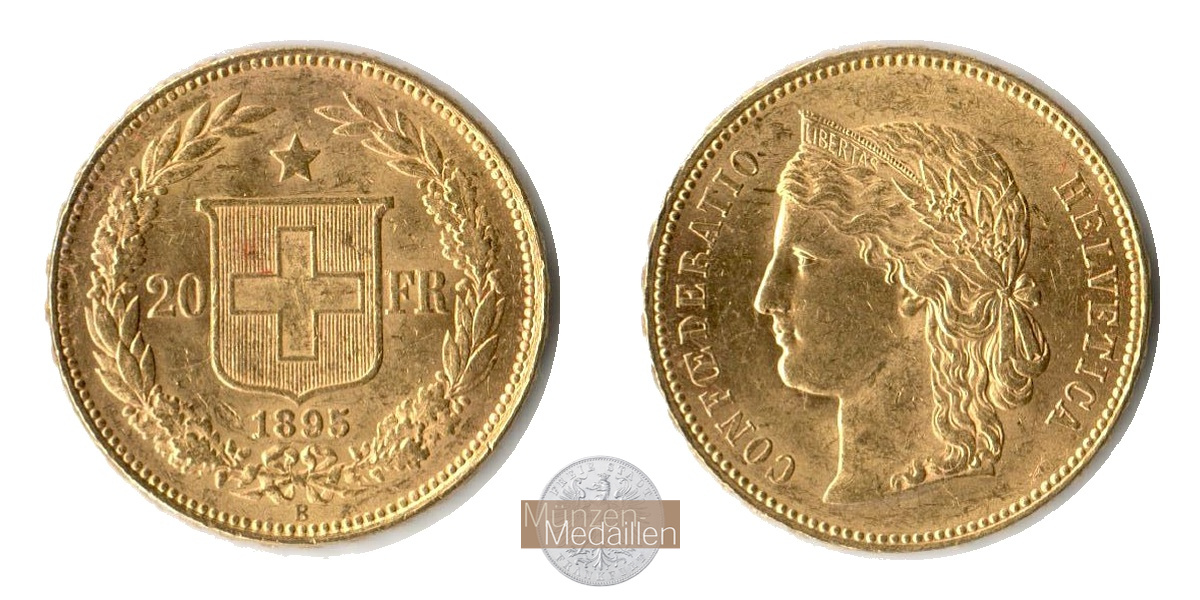  Schweiz 20 Francs 1895 (1883-1896) B (Helvetia) MM-Frankfurt KM#31 Feingold: 5,81g   