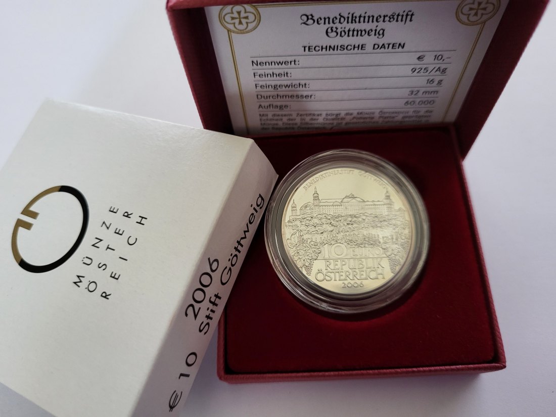  10 Euro 2006 Stift Göttweig  silber 925/16g fein Österreich Spittalgold9800 (4971/10   