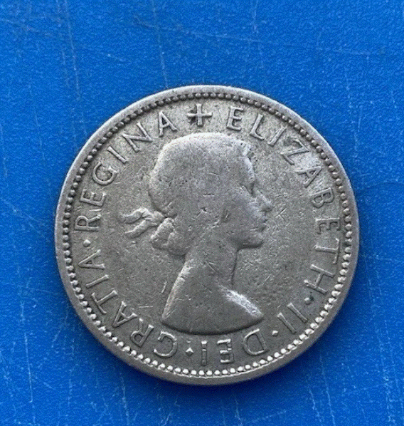  SILBER - Australien 1 Florin (2 Shillings) 1954 Elizabeth II.  (Känguru & Emu)   