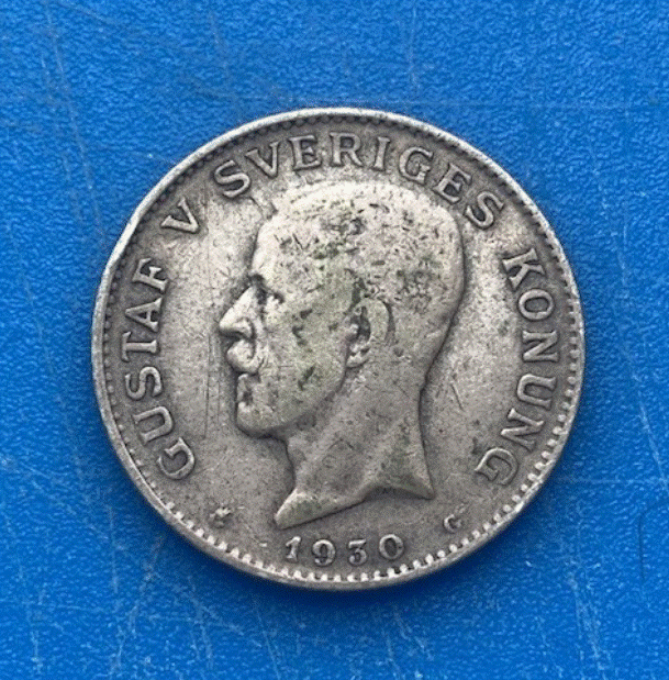  SILBER - Schweden 1 Krona 1930 Gustaf V. Gekröntes Staatswappen & Wahlspruch   