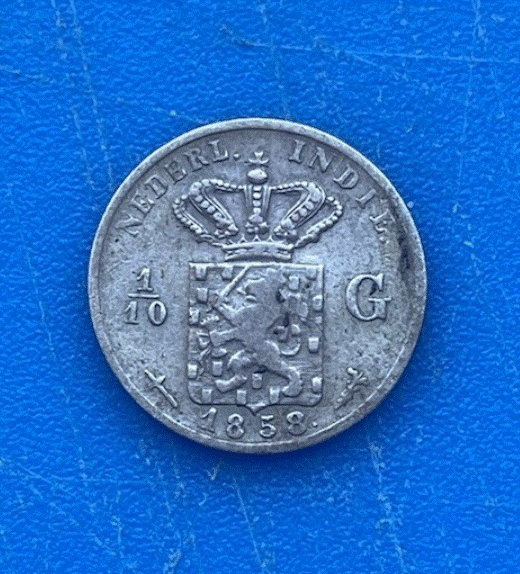  SILBER - Niederländisch-Indien 1/10 Gulden 1858 Arabisch-Javanische Inschriften   