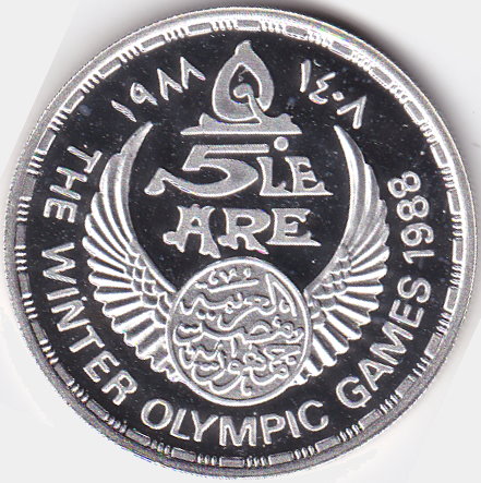  Ägypten 5 Pounds 1988 AH 1408 – Calgary Winter Olympics – Proof – KM# 628   